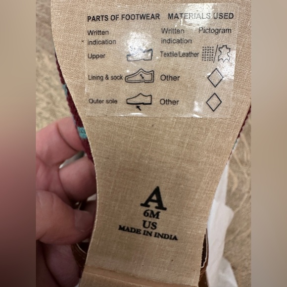 Anthropologie NWB Burgundy Turquoise Geometric Aztec Strappy Flats size 6 - Picture 8 of 11